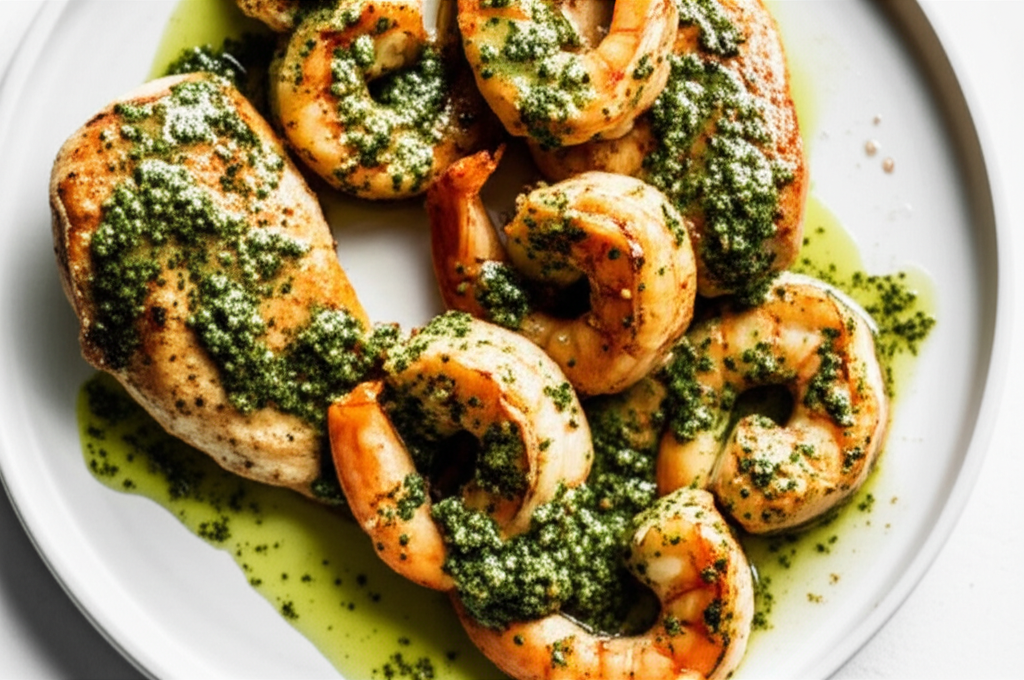 Pan Seared Chicken and Shrimp with Herb Butter Sauce