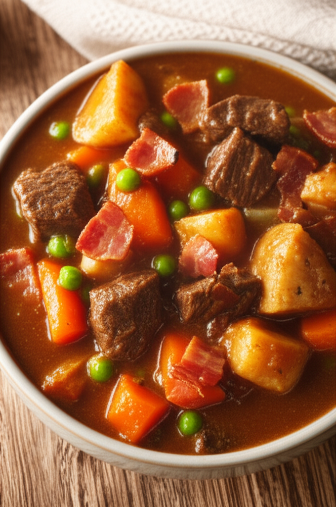 Hearty Beef and Chicken Stew with Smoked Bacon