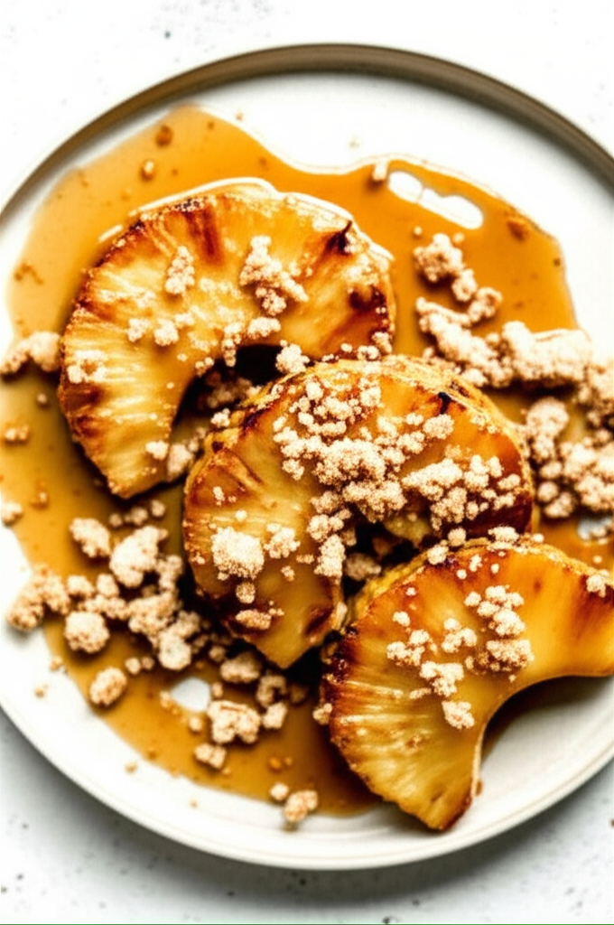 Roasted Pineapple with Chili-Lime Caramel and Coconut Crumble