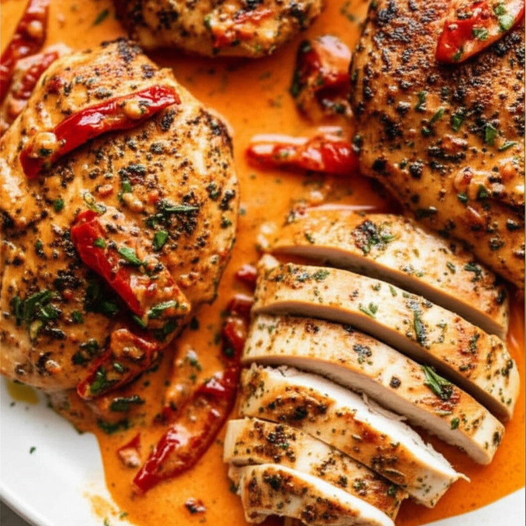 Pan-Seared Tuscan Herb Chicken with Creamy Sun-Dried Tomato Sauce