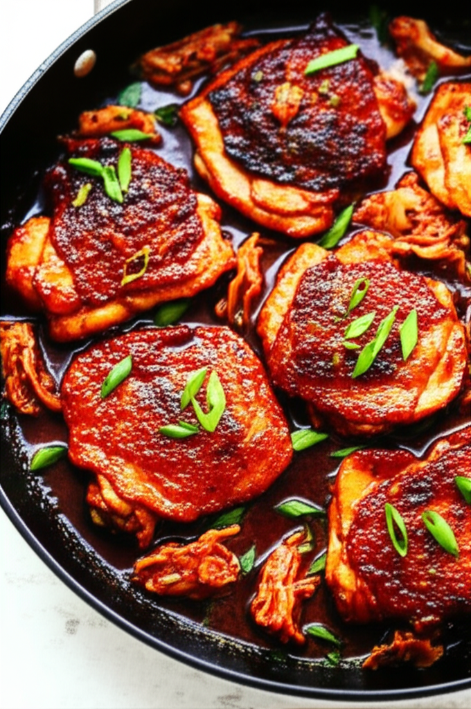 Spicy Gochujang Braised Chicken Thighs with Kimchi and Scallions