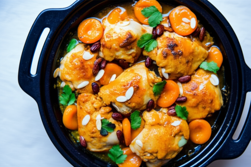 Moroccan Chicken Tagine with Apricots and Almonds
