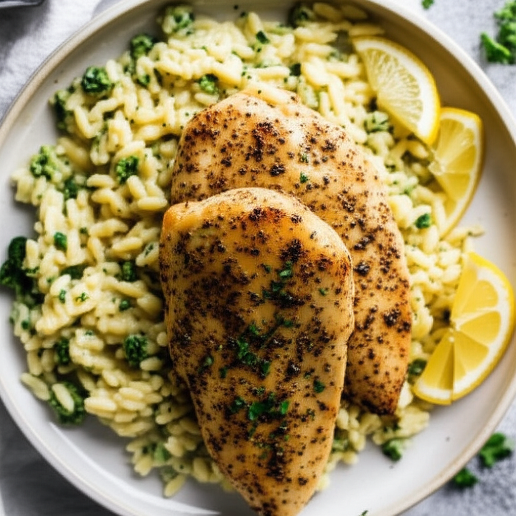 Pan-Seared Lemon Herb Chicken with Creamy Orzo