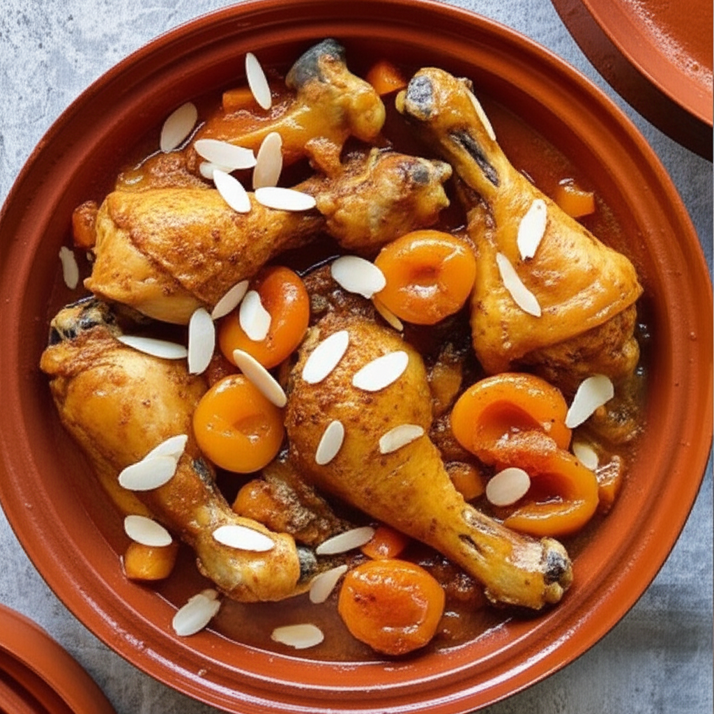 Slow-Cooked Moroccan Chicken Tagine with Apricots and Almonds