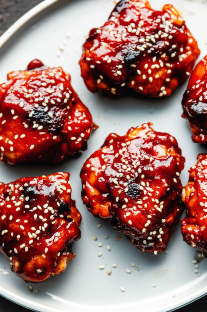 Sticky Gochujang Glazed Roasted Chicken Thighs with Sesame