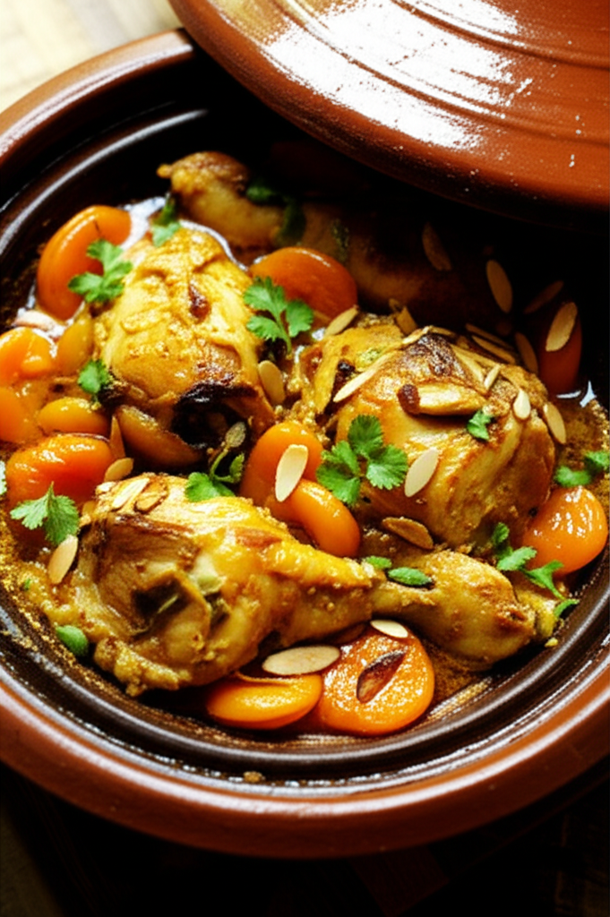 Moroccan Tagine-Style Chicken with Apricots and Almonds