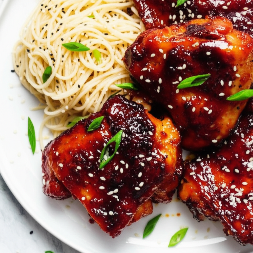 Fiery Gochujang Glazed Chicken Thighs with Cooling Sesame Noodles