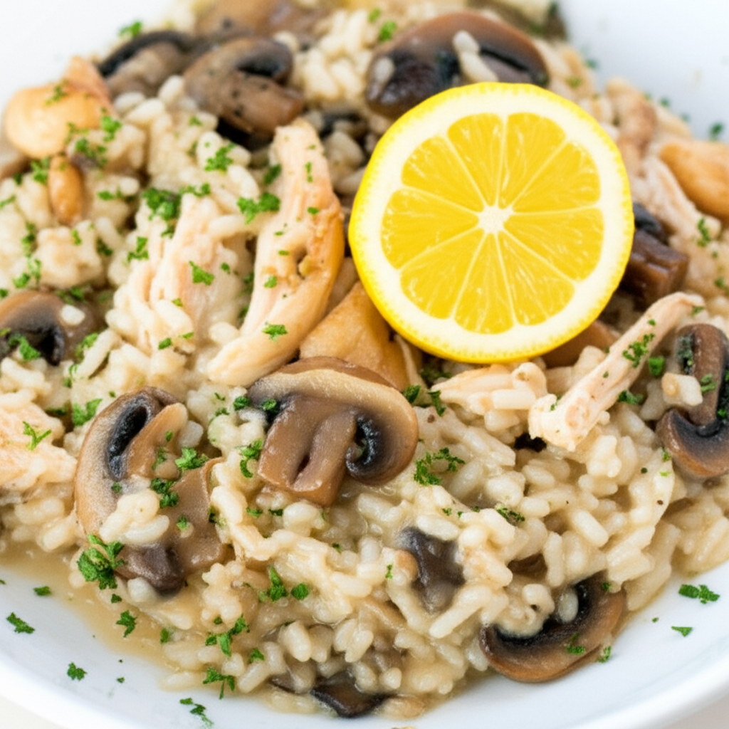 Creamy Lemon Mushroom Chicken Risotto