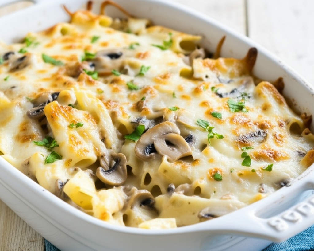 Hearty Baked Tuna and Mushroom Pasta