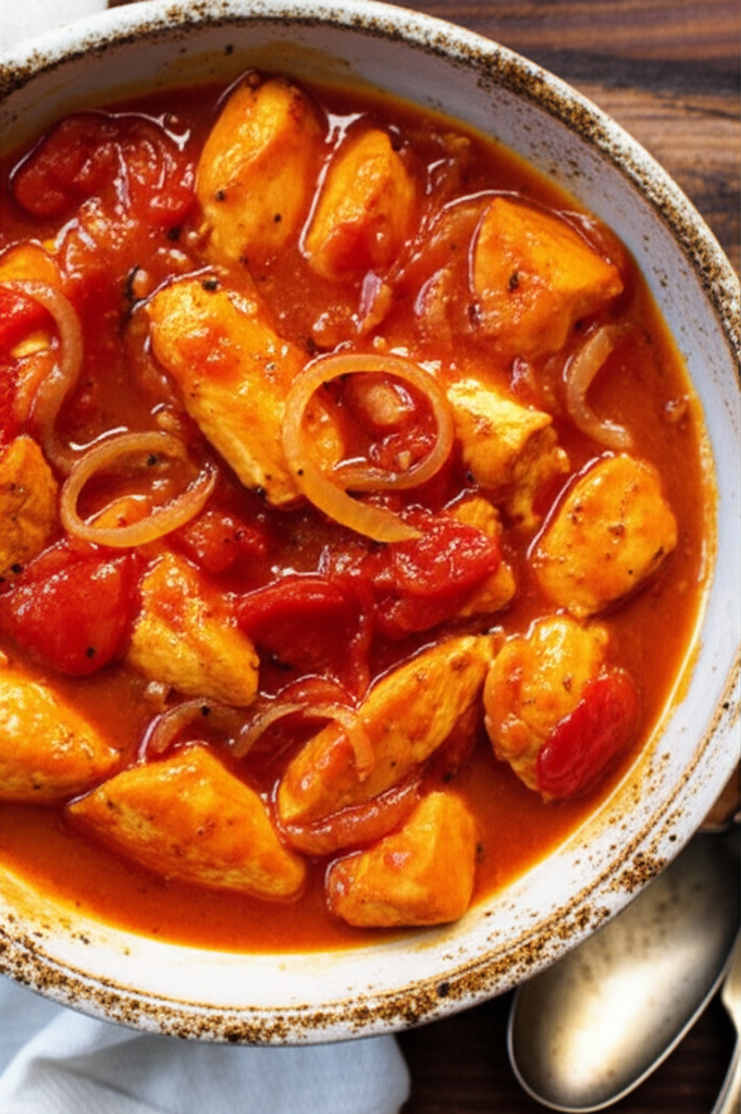 Hearty Chicken and Tomato Stew with Sweet Caramelized Onions