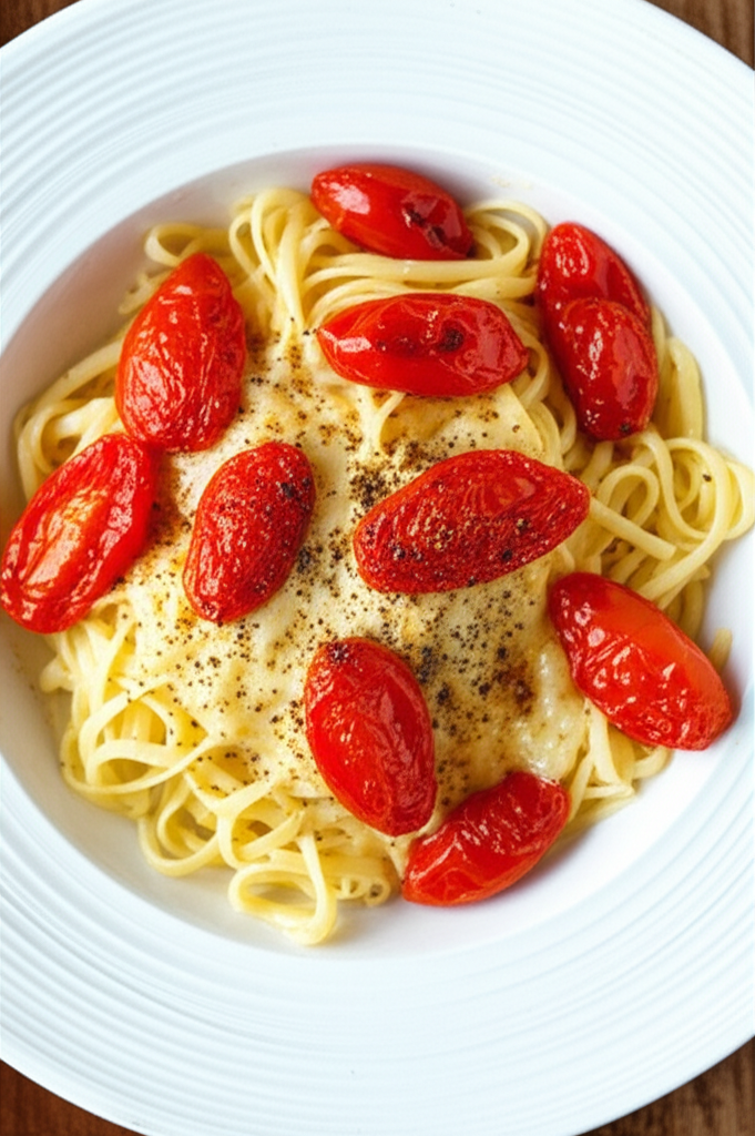 Pan-Seared Tomato and Cheese Pasta with Garlic Infusion