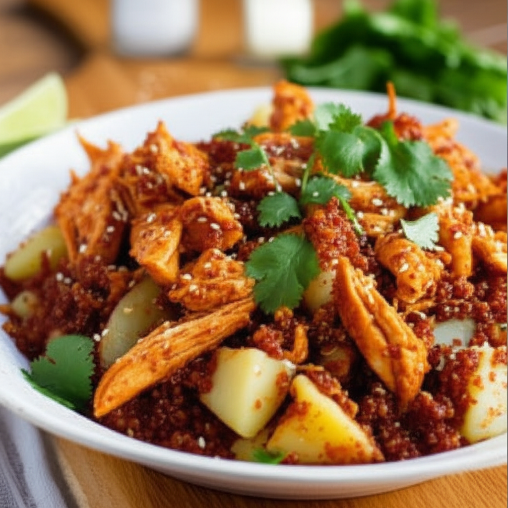 Mexican Braised Chicken and Potato Roja with Spiced Quinoa
