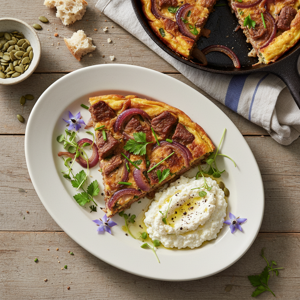 Beef and Onion Frittata with Tofu Ricotta