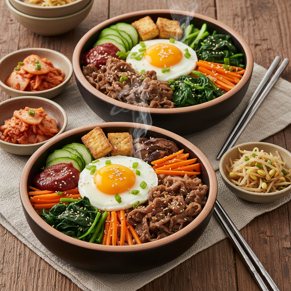 Spicy Korean Beef and Tofu Bibimbap Bowls