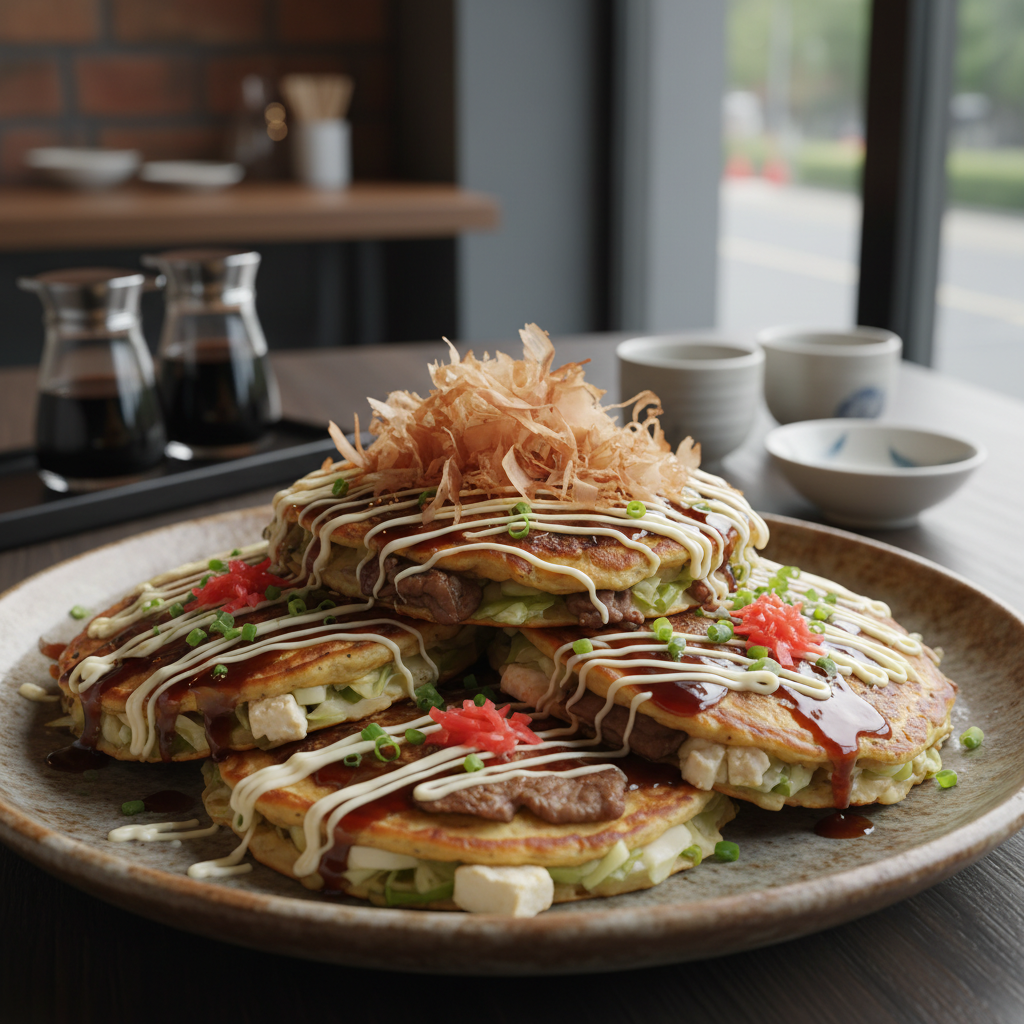 Beef and Tofu Okonomiyaki Pancakes