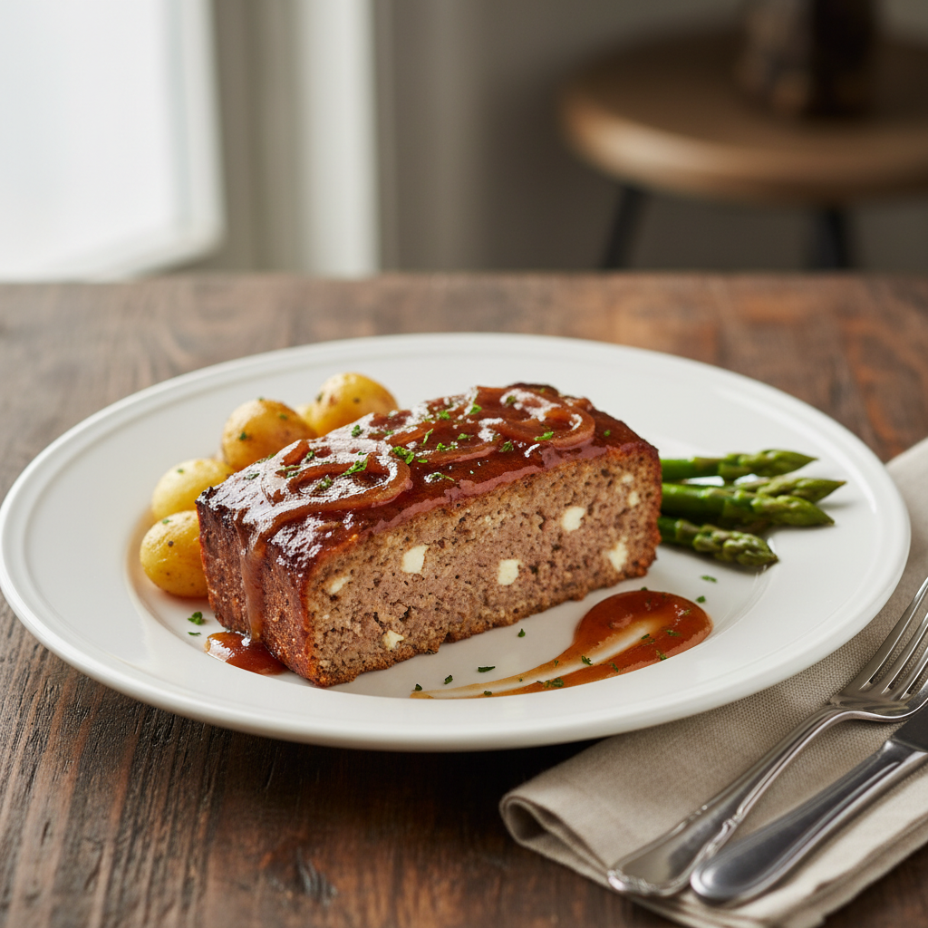Beef and Tofu Meatloaf with Onion Glaze
