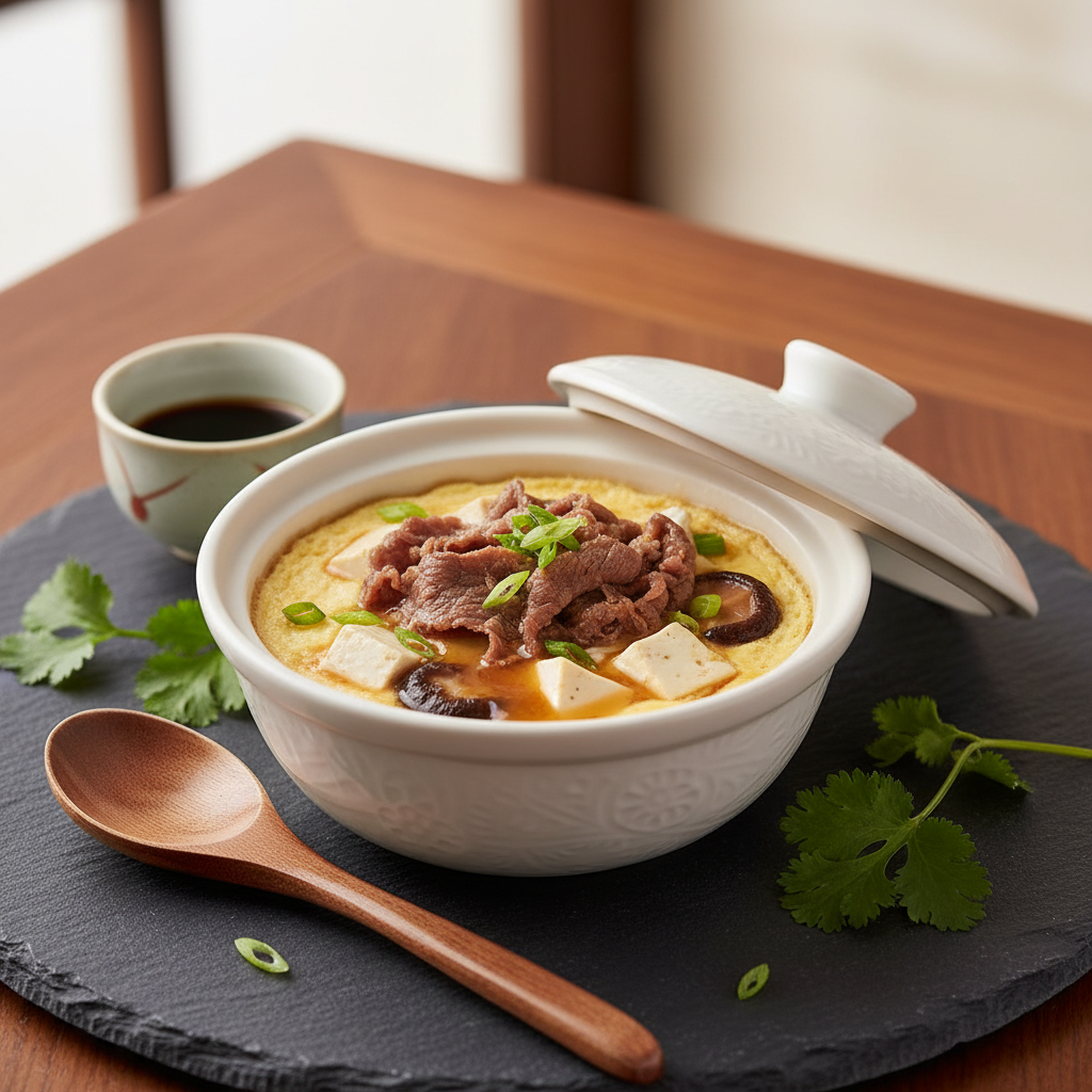 Savory Beef and Tofu Egg Custard (Chawanmushi)