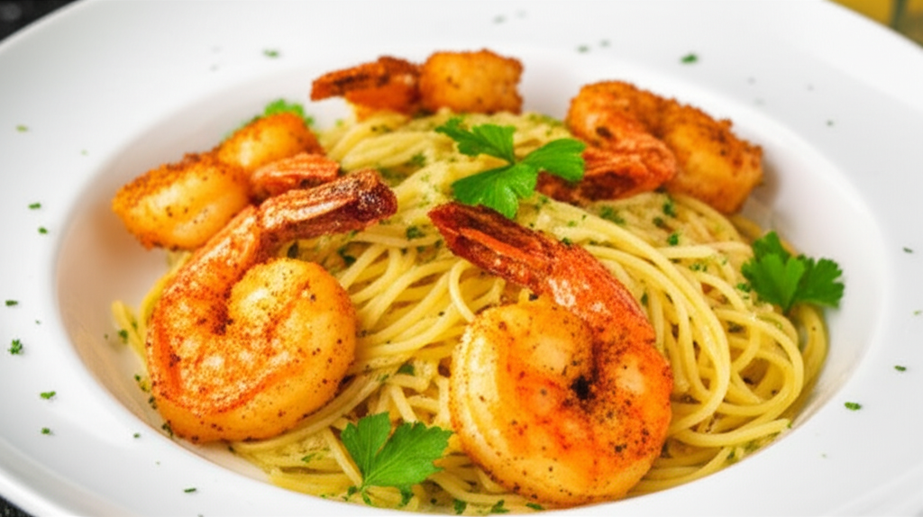 Elegant Panko Shrimp Scampi with Bright Lemon-Garlic Butter and Herb-Infused Linguine