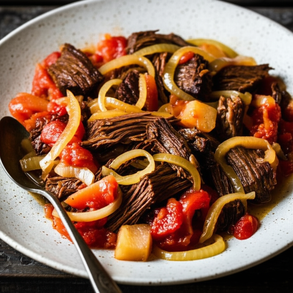 Rustic Braised Beef with Savory Tomatoes and Onions