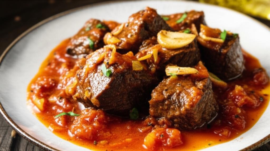 Slow Braised Beef with Rustic Tomato and Garlic