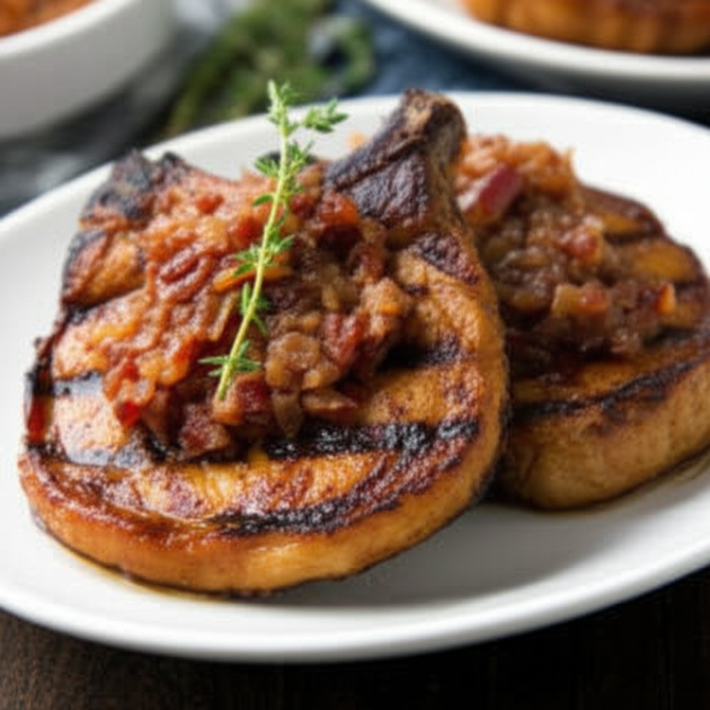 Smoky Pork Chops with Bacon Onion Jam
