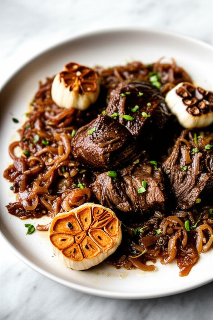 Slow-Braised Beef with Caramelized Onions and Garlic Confit