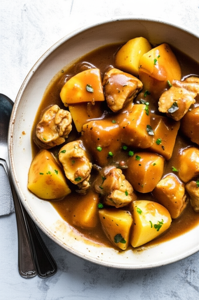 Hearty Chicken and Potato Stew with Savory Onion Gravy