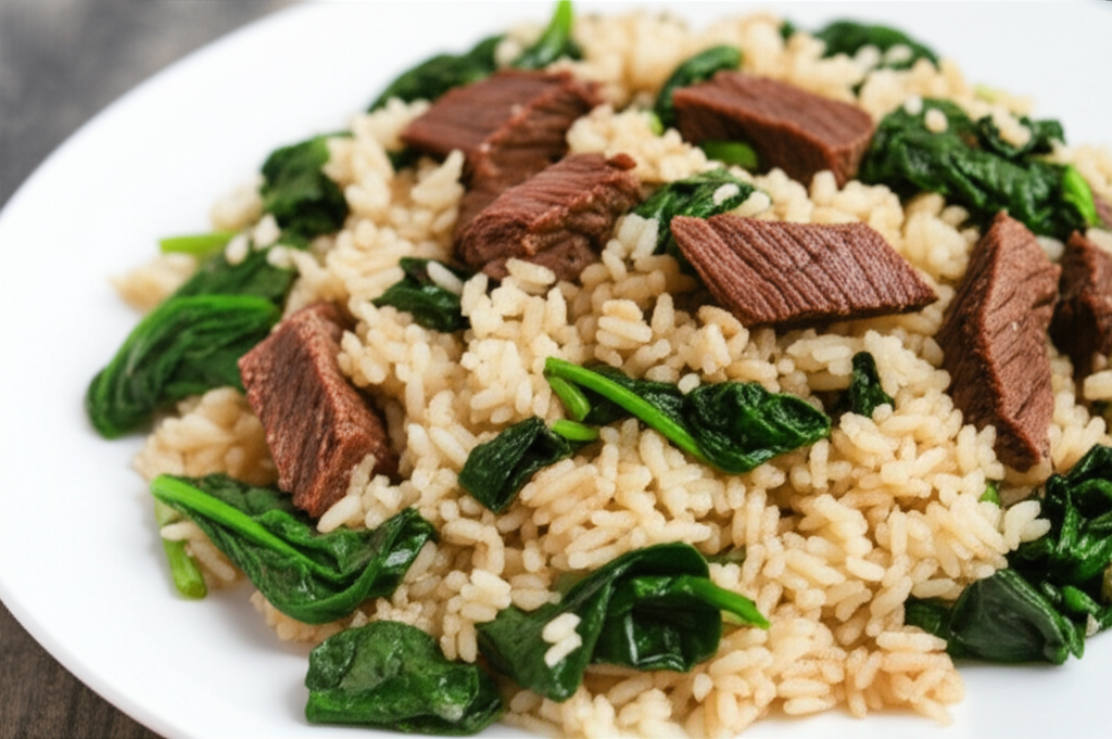 Hearty Beef and Spinach Rice Pilaf