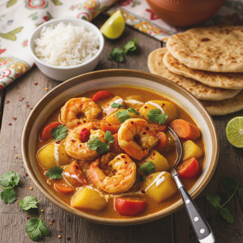 Shrimp and Potato Curry with Tomato and Carrot