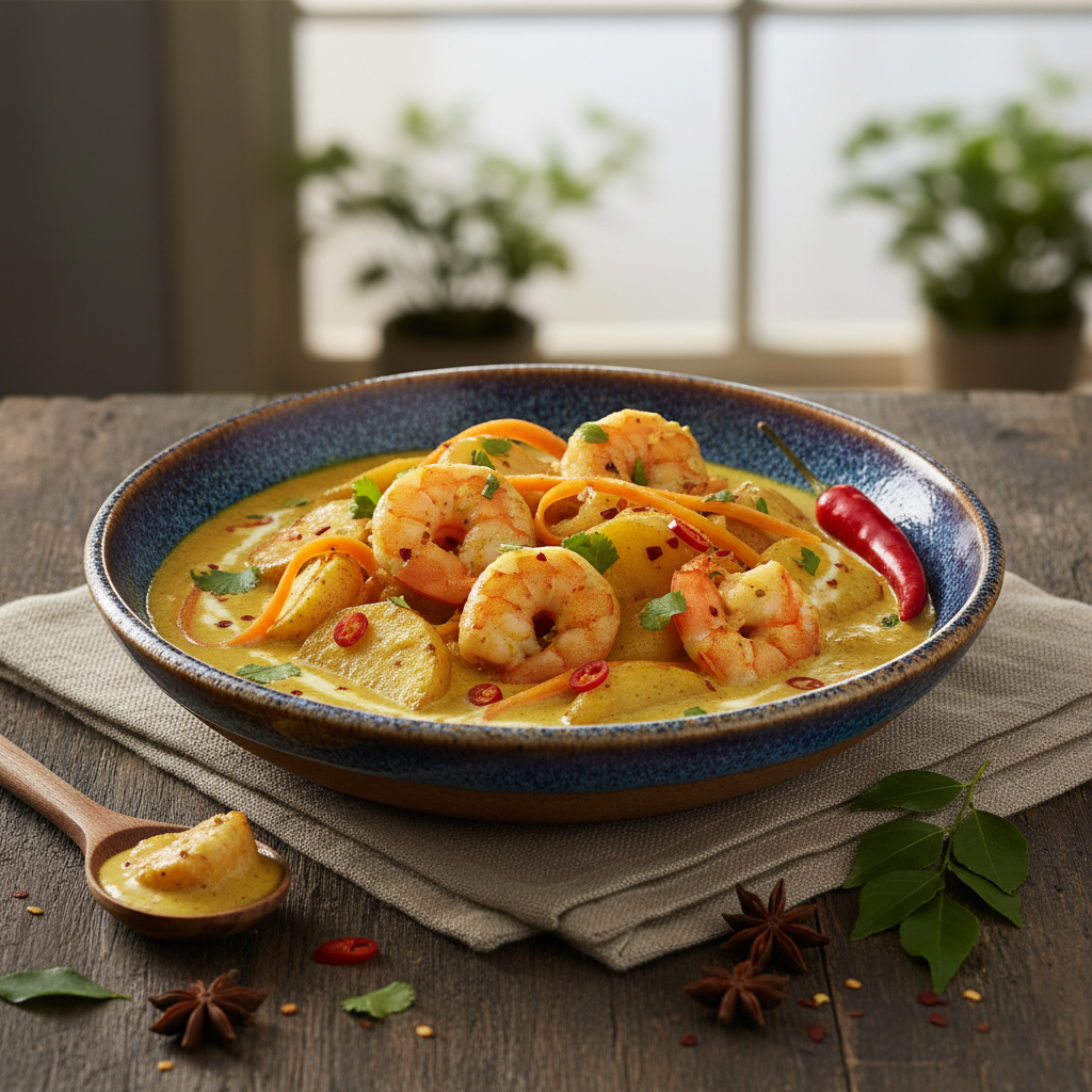 Creamy Shrimp and Potato Curry with Carrot Ribbons