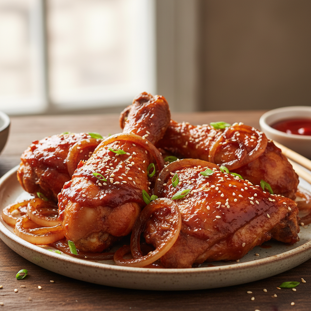 Spicy Gochujang Glazed Chicken with Caramelized Onions