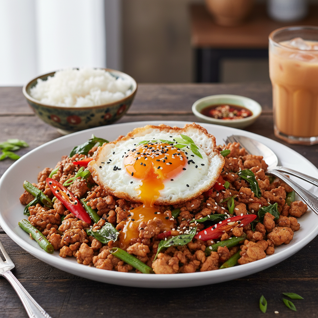 Spicy Thai Basil Chicken with Fried Egg