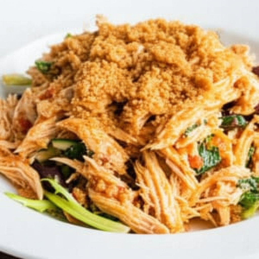 Tangy Tabasco Poached Chicken Salad with Sweet Cracker Crumble