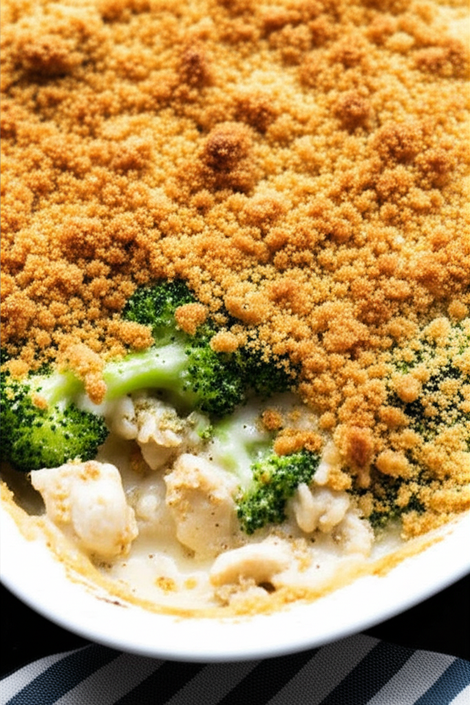 Creamy Chicken and Broccoli Gratin with Buttery Graham Cracker Topping