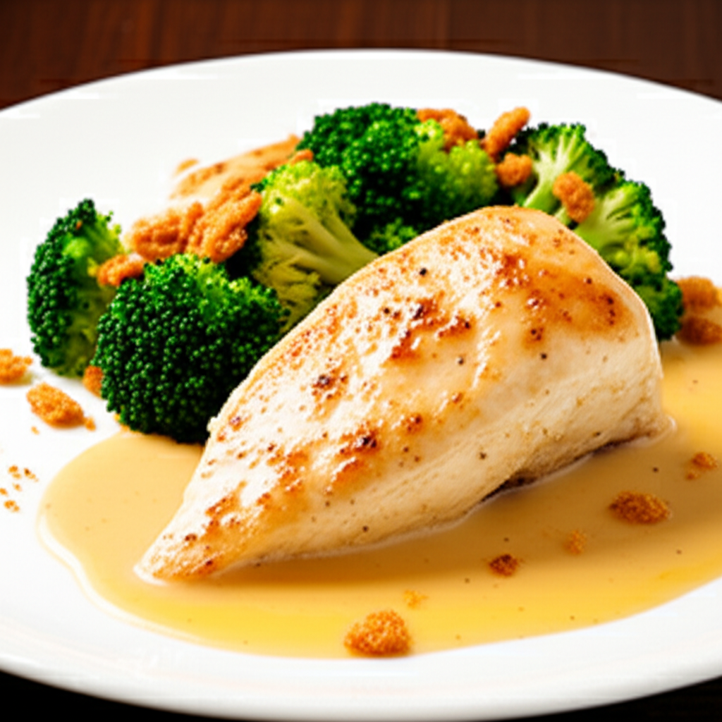 Pan-Seared Chicken with Spicy Milk Reduction and Graham Cracker Broccoli