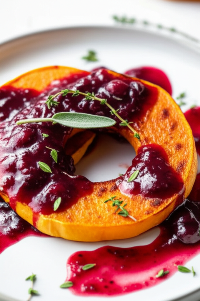 Pan-Seared Butternut Squash Steaks with Tangy Cranberry Reduction