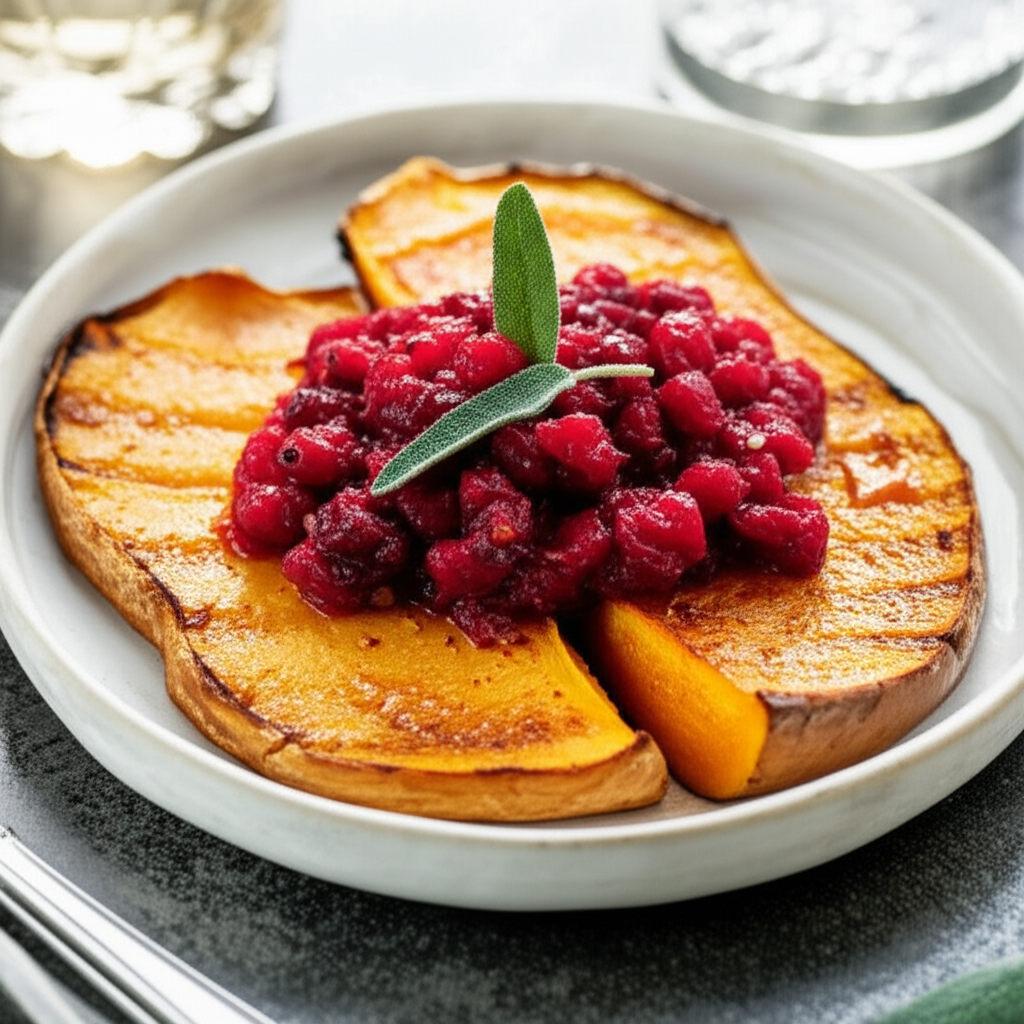 Pan-Seared Butternut Squash Steaks with Spicy Cranberry Relish