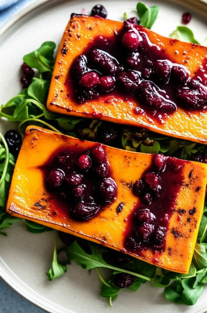 Pan-Seared Butternut Squash 'Steaks' with Savory Cranberry Reduction