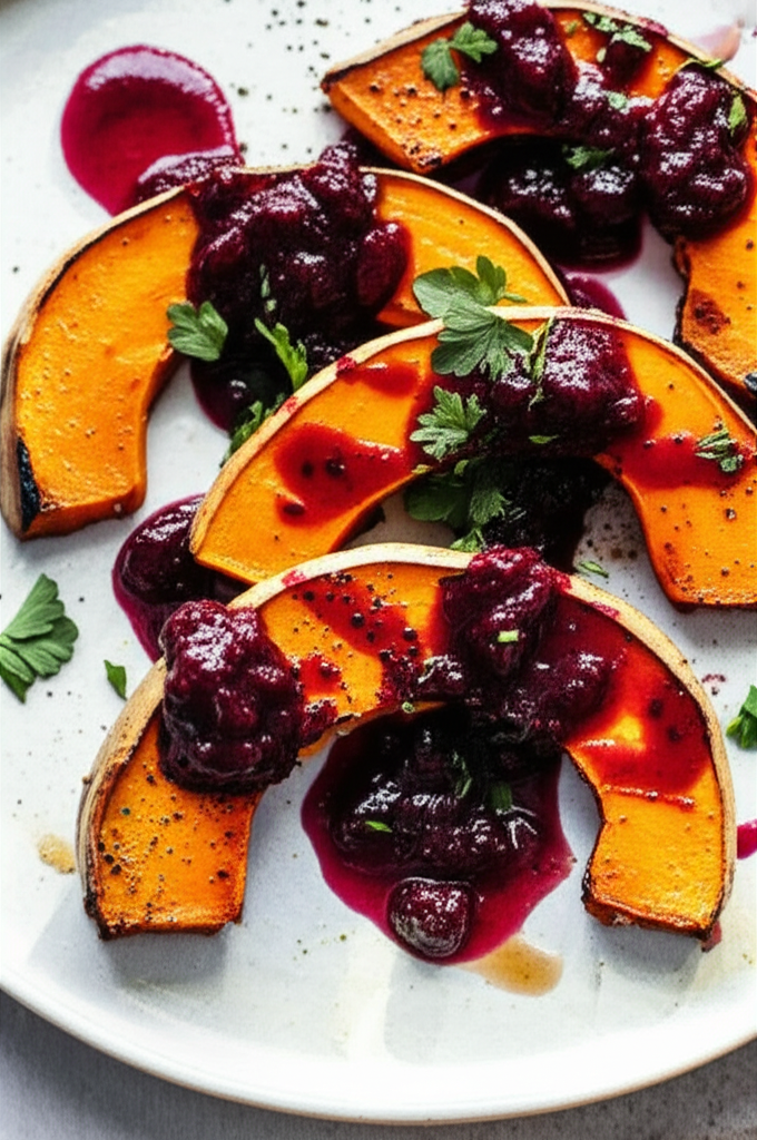 Pan-Seared Butternut Squash Steaks with Peppery Cranberry Reduction