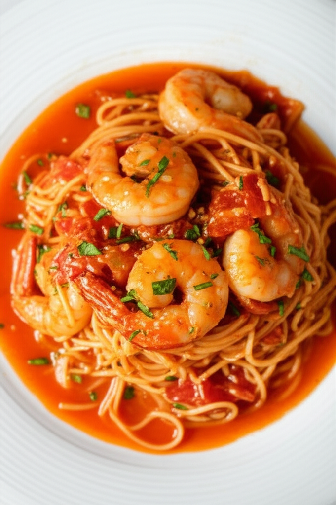 Fiery Garlic Shrimp and Tomato Noodles