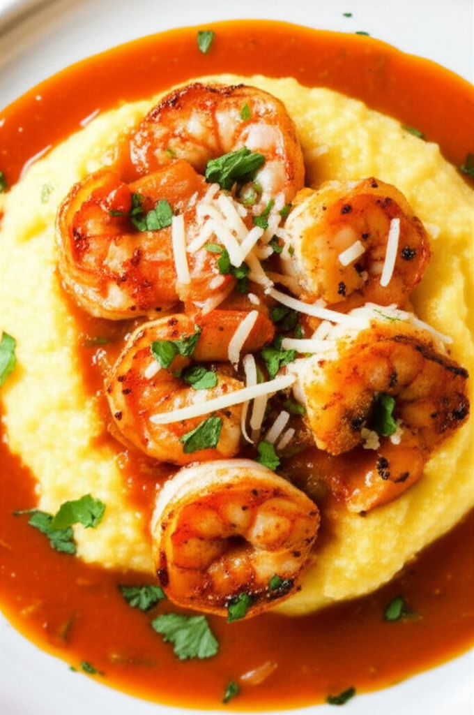 Seared Shrimp with Smoky Chipotle Tomato Sauce and Creamy Parmesan Polenta