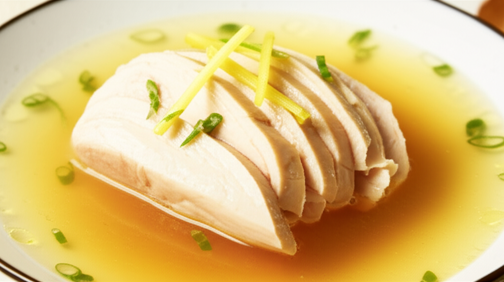 Silken Poached Chicken with Delicate Ginger Broth