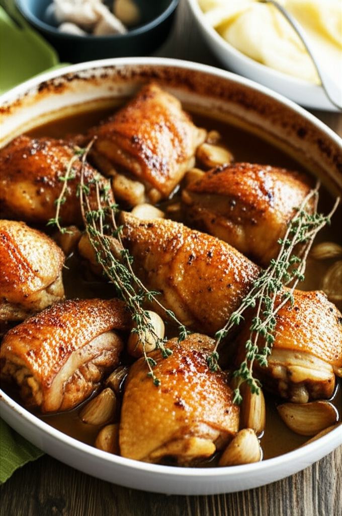 Comforting Slow-Braised Chicken with Garlic and Thyme