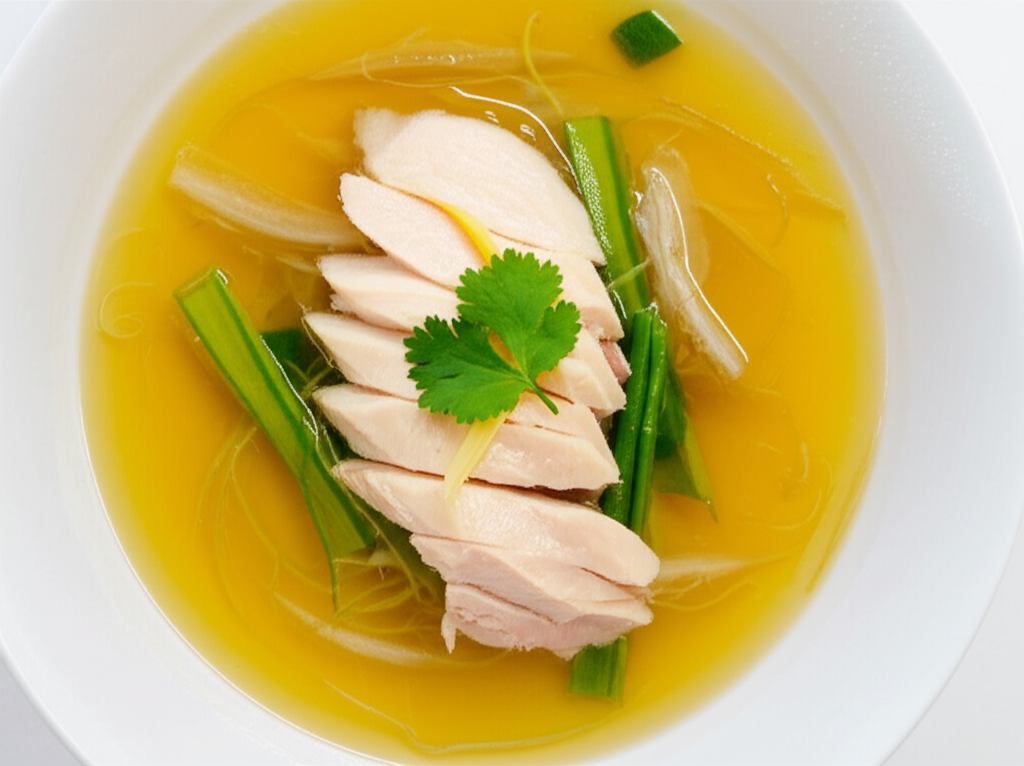 Silken Poached Chicken with Clear Aromatic Broth