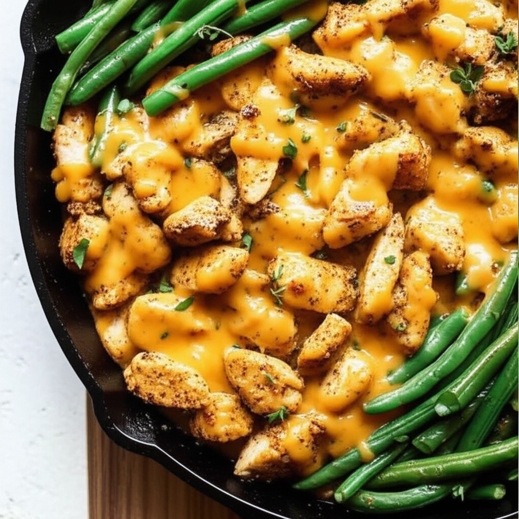 Deconstructed Cheesy Chicken and Green Bean Skillet