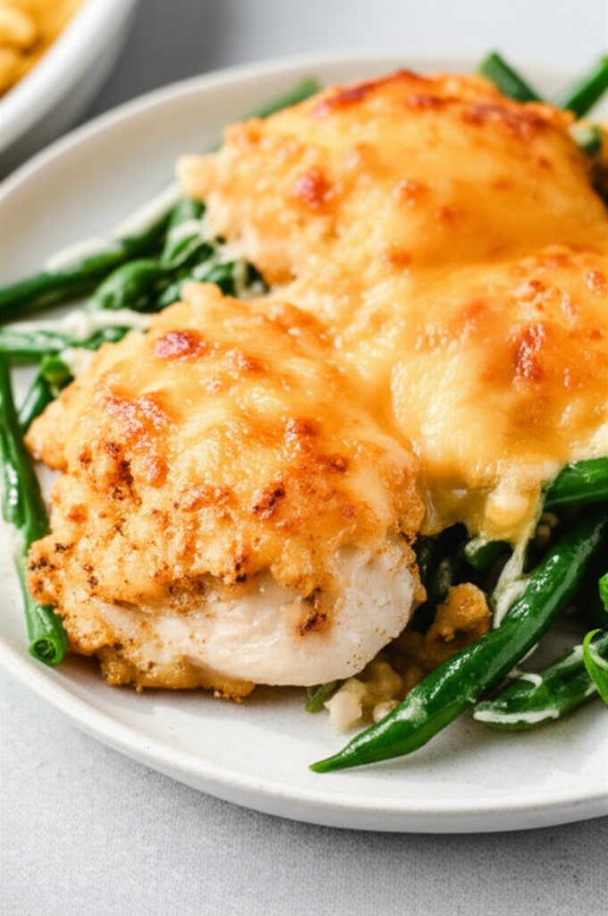 Hearty Baked Chicken and Green Bean Casserole with Cheesy Topping