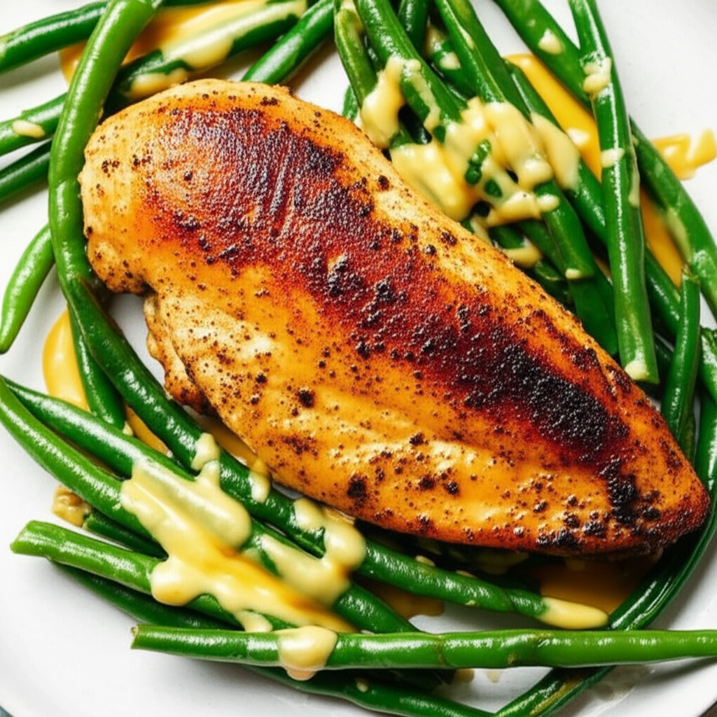 Pan-Seared Chicken with Cheesy Green Bean Medley