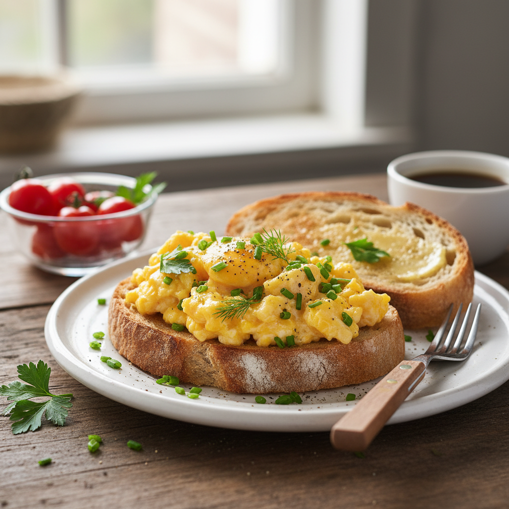 Scrambled Eggs with Herbs and Toast
