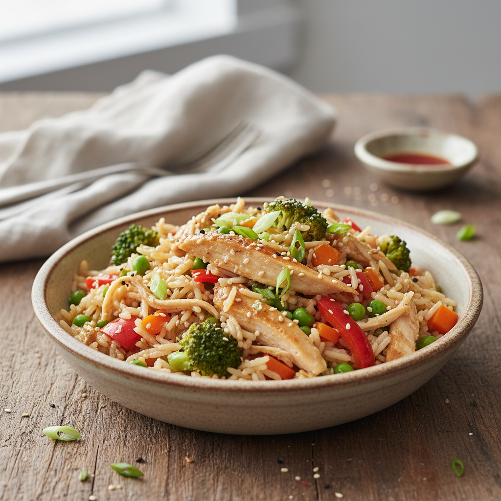 Leftover Chicken and Vegetable Rice Bowl