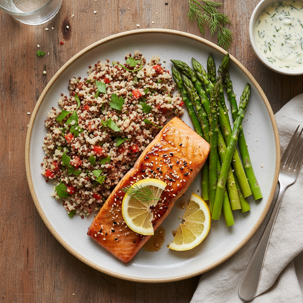 Baked Salmon with Asparagus and Quinoa